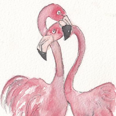 Flamingo Love <BR>6½x4½ <BR>$25