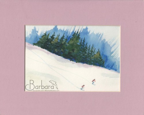 Skiing with Pink Mat <BR>Fits 8x10 frame <BR>$40
