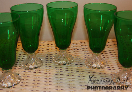 green goblet glasses