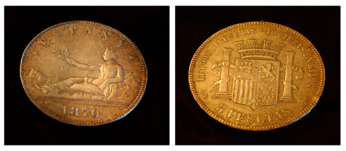 cinco pesetas 1870 coin