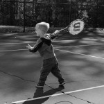 Silas's first tennis lesson.